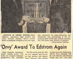 'Orvy' Award To Edstrom Again. <em>Post-Journal</em> (Jamestown), 1971. 'Orvy' Award To Edstrom Again. 1971.