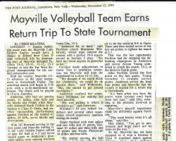 Mayville Volleyball Team Earns Return Trip To State Tournament. <em>Post-Journal</em> (Jamestown), November 13, 1991. Mayville Volleyball Team Earns Return Trip To State Tournament. November 13, 1991.