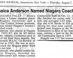 Jessica Anderson Named Niagara Coach. <em>Post-Journal</em> (Jamestown), August 7 1997. Jessica Anderson Named Niagara Coach. August 7 1997.