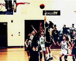 Jessica Anderson putting up a shot for Mayville Central School. 1991-92. Jessica Anderson putting up a shot.