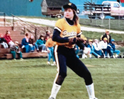 Jessica Anderson on the softball field for Mayville Central School. 1992. Jessica Anderson on the softball field.