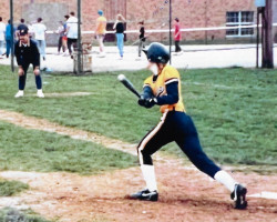 Jessica Anderson at bat for Mayville Central School. 1992. Jessica Anderson at bat.