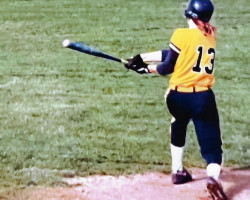 Jessica Anderson batting for Mayville Central School. 1992. Jessica Anderson batting.
