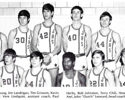 Mark Edstrom, back row second player from right, and the Jamestown High School basketball team. 1970-71. Mark Edstrom, back row second player from right, and the Jamestown High School basketball team. 1970-71.