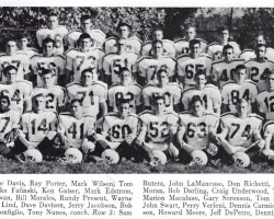 Mark Edstrom, #1, and the Jamestown High School football team. 1969. Mark Edstrom, #1, and the Jamestown High School football team. 1969.