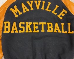 Jessica Anderson's Mayville letterman jacket (back). Jessica Anderson's Mayville letterman jacket (back).