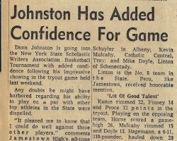 Johnston Has Added Confidence For Game. <em>Post-Journal</em> (Jamestown), 1969. Johnston Has Added Confidence For Game. 1969.