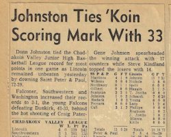 Johnston Ties 'Koin Scoring Mark With 33. <em>Post-Journal</em> (Jamestown), February, 1966. Johnston Ties 'Koin Scoring Mark With 33. February, 1966.