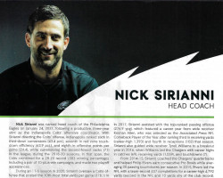 Nick Sirianni Head Coach. <em>Philadelphia Eagles Game Day Magazine</em>. Page 1. 2021. Nick Sirianni Head Coach. Page 1. 2021.
