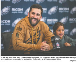 Nick Sirianni and daughter. <em>Post Journal</em> (Jamestown). 2023. Nick Sirianni and daughter. <em>Post Journal</em> (Jamestown). 2023.