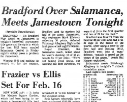 Bradford Over Salamanca, Meets Jamestown Tonight. <em>Olean Times Herald</em>, December 17, 1969. Bradford Over Salamanca, Meets Jamestown Tonight. December 17, 1969.