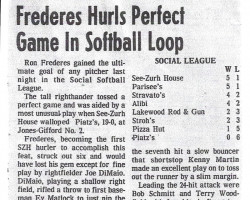 Frederes Hurl Perfect Game In Softball Loop.