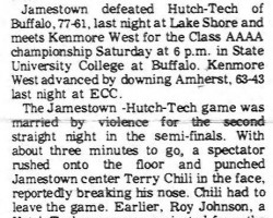 Jamestown defeated Hutch-Tech. <em>Salamanca Press</em>, March 5, 1972. Jamestown defeated Hutch-Tech. March 5, 1972.