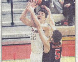 Jamestown's Stephen Carlson goes up for a layup. <em>Post-Journal</em> (Jamestown), January 11, 2014.