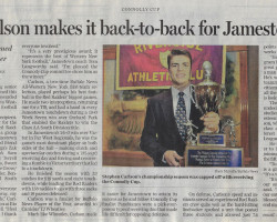 Carlson makes it bact-to-back for Jamestown. Buffalo News, December 7, 2014. Carlson makes it bact-to-back for Jamestown. December 7, 2014.