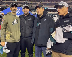 Nick Sirianni, second from left with his brothers, Jay and Mike and father, Fran. 2023. Nick Sirianni, second from left with his brothers, Jay and Mike and father, Fran. 2023.