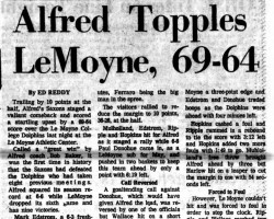 Alfred Topples LeMoyne, 69-64. February 9, 1973. Alfred Topples LeMoyne, 69-64. February 9, 1973.