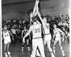 Donn Johnston #50 attempts to block a shot. 1968. Donn Johnston #50 attempts to block a shot. 1968.