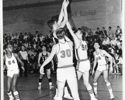Donn Johnston #50 attempts to block a shot. 1968. Donn Johnston #50 attempts to block a shot. 1968.
