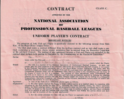 National Association of Professional Baseball Leagues contract, page 1. 1940. National Association of Professional Baseball Leagues contract, page 1. 1940.