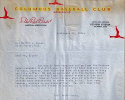 Columbus, Ohio Red Birds contract assignment letter. March 12, 1936. 3-12-36 Columbus letter