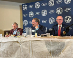 From the left are CSHOF secretary Russ Ecklund; vice president and banquet chairman Chip Johnson; and president Randy Anderson. From the left are CSHOF secretary Russ Ecklund; vice president and banquet chairman Chip Johnson; and president Randy Anderson.