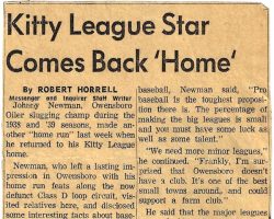 Kitty League Star Comes Back 'Home'. <em>Messenger and Inquirer</em> (Owensboro), 1963. Kitty League Star Comes Back 'Home'. 1963.