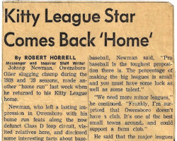 Kitty League Star Comes Back 'Home'. <em>Messenger and Inquirer</em> (Owensboro), 1963. Kitty League Star Comes Back 'Home'. 1963.