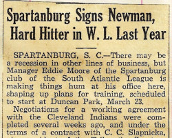 Spartanburg Signs Newman, Hard Hitter in W.L. Last Year. 1938. Spartanburg Signs Newman, Hard Hitter in W.L. Last Year. 1938.
