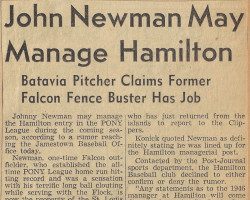 John Newman May Manage Hamilton. Post-Journal (Jamestown), 1946. John Newman May Manage Hamilton. 1946.