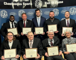 Seated, from the left, are Jessica Anderson, Ron Frederes, Tom Anderson and Amy Sirianni. Standing are Aaron Leeper, Mark Edstrom, Stephen Carlson, Nick Kahanic and Anthony Barone CSHOF 2025 inductees.