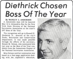 Diethrick Chosen Boss Of The Year. <em>Post-Journal</em> (Jamestown), April 1977. Diethrick Chosen Boss Of The Year