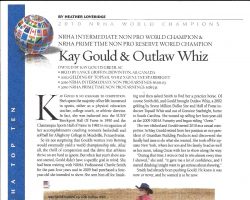 NRHA Reiner magazine article: "Kay Gould and Outlaw Whiz" 2011 NRHA World Champion page 1 NRHA Reiner magazine article: "Kay Gould and Outlaw Whiz" 2011 NRHA World Champion page 1