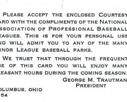 1954 Minor League admission pass.