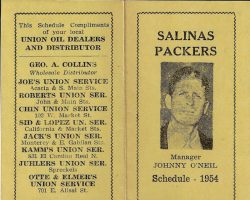 1954 Salinas pocket schedule. 1954 Salinas pocket schedule.