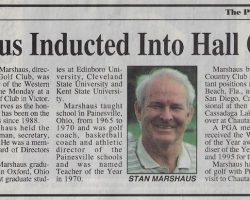 Marshaus Inducted Into Hall Of Fame. <em>Post-Journal</em> (Jamestown), June 4, 2002. Marshaus Inducted Into Hall Of Fame. June 4, 2002.