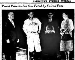 Proud Parents See Son Feted by Falcons Fans. <em>Jamestown Evening Journal</em>, September 2, 1941. Proud Parents See Son Feted by Falcons Fans. September 2, 1941.