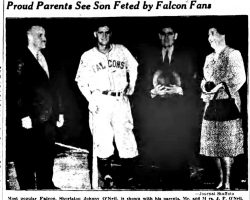 Proud Parents See Son Feted by Falcons Fans. <em>Jamestown Evening Journal</em>, September 2, 1941. Proud Parents See Son Feted by Falcons Fans. September 2, 1941.