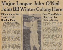 Major Looper John O’Neil Joins BB Winter Colony Here. <em>Post-Journal</em> (Jamestown), October 5, 1945. Major Looper John O’Neil Joins BB Winter Colony Here. October 5, 1945.