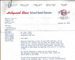 Letter from Hollywood Stars manager to John O'Neil. January 17, 1950. Letter from Hollywood Stars manager to John O'Neil. January 17, 1950.