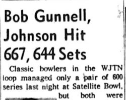 Bob Gunnell, Johnson Hit 667, 644 Set. March 29, 1963. Bob Gunnell, Johnson Hit 667, 644 Set. March 29, 1963.