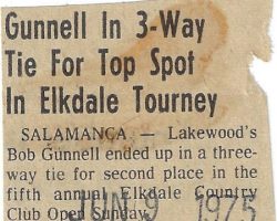 Gunnell In 3-Way Tie For Top Spot In Elkdale Tourney. <em>Post-Journal</em> (Jamestown), June 9, 1975. Gunnell In 3-Way Tie For Top Spot In Elkdale Tourney. June 9, 1975.
