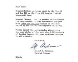 1968-69 High School American award letter. 1968-69 High School American award letter.