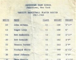 Jamestown High School 1967-68 varisity basketball roster. Jamestown High School 1967-68 varisity basketball roster.