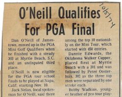 O'Neill Qualifies For PGA Final. <em>Post-Journal</em> (Jamestown), October 5, 1974. O'Neill Qualifies For PGA Final. October 5, 1974.