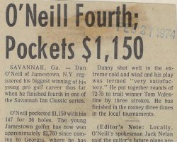 O'Neill Fourth; Pockets $1,150. <em>Post-Journal</em> (Jamestown), February 27, 1974. O'Neill Fourth; Pockets $1,150. February 27, 1974.