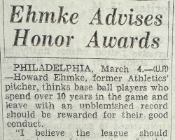 Ehmke Advises Honor Awards. <em>Detroit News</em>, March 1, 1933. Ehmke Advises Honor Awards. March 1, 1933.