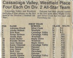 Cassadaga Valley, Westfield Place Four Each On Div. 2 All-Star Team. <em>Post-Journal</em> (Jamestown), 1994. Cassadaga Valley, Westfield Place Four Each On Div. 2 All-Star Team. 1994.