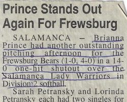 Prince Stands Out Again For Frewsburg. <em>Post-Journal</em> (Jamestown), 1995. Prince Stands Out Again For Frewsburg. 1995.