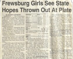 Frewsburg Girls See State Hopes Thrown Out At Plate. <em>Post-Journal</em> (Jamestown), 1995. Frewsburg Girls See State Hopes Thrown Out At Plate. 1995.